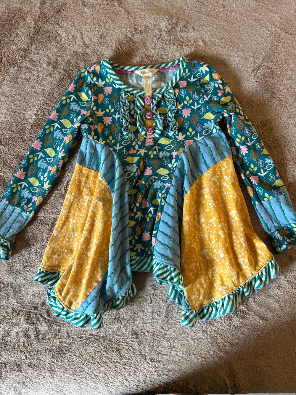 Matilda Jane Girls' Multicolor Floral Ruffle Tunic Top - Yellow & Teal 4